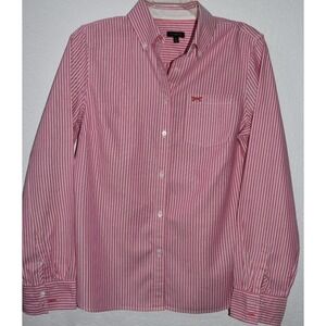Talbots 8 Button Front Shirt Pink White Stripe Long Sleeve  Collar Chest Pocket